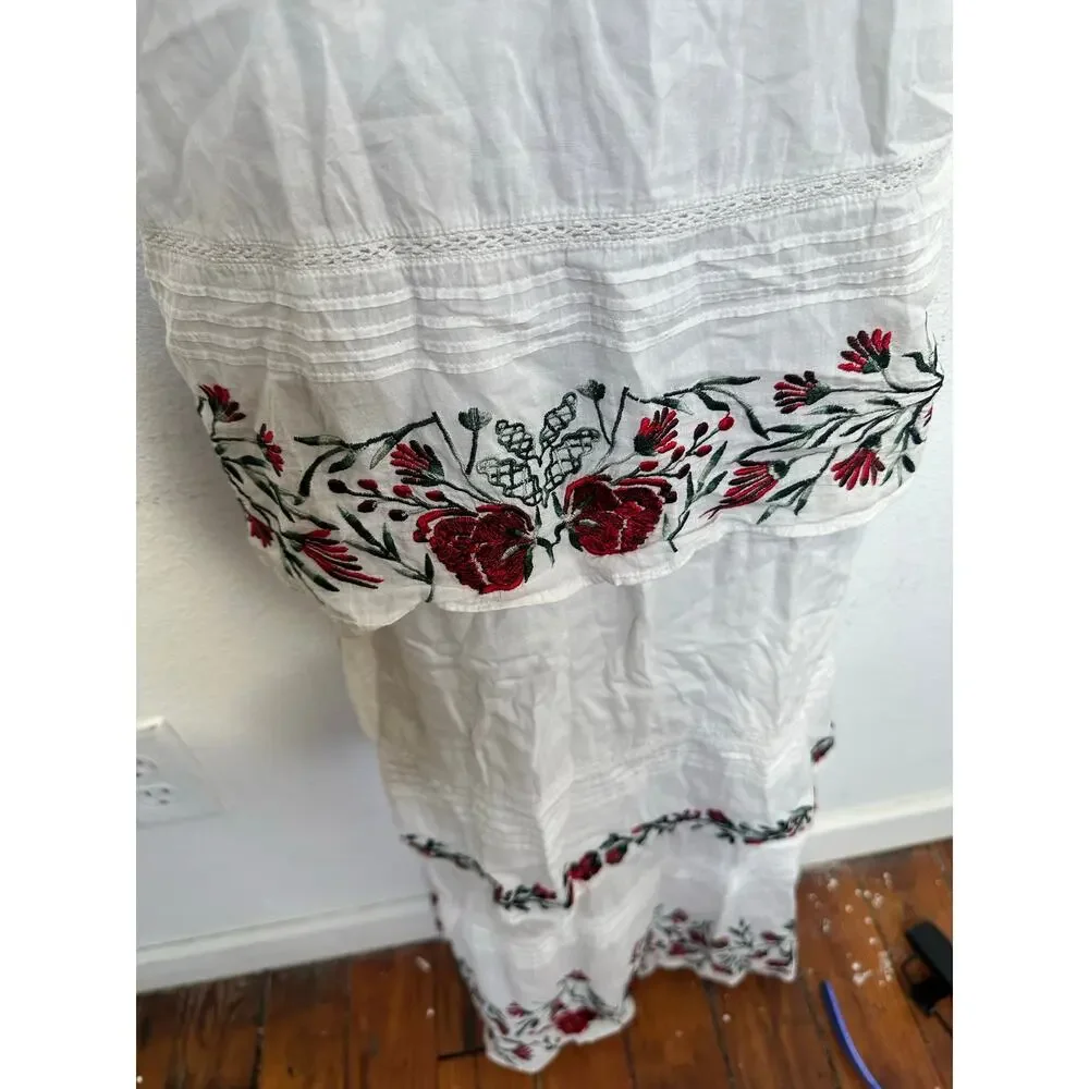 SAYLOR White Red Floral Embroidered Criss-Cross Back Tie Flowy Dress sz Medium - Picture 7 of 10